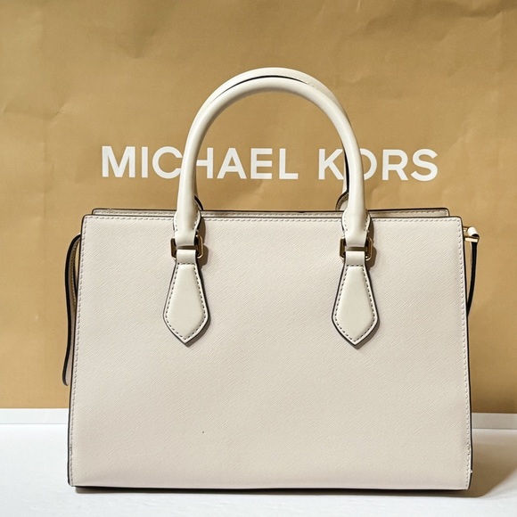 Michael Kors Sheila Medium Center Zip Satchel Shoulder Crossbody Bag Light Cream - Picture 4 of 11